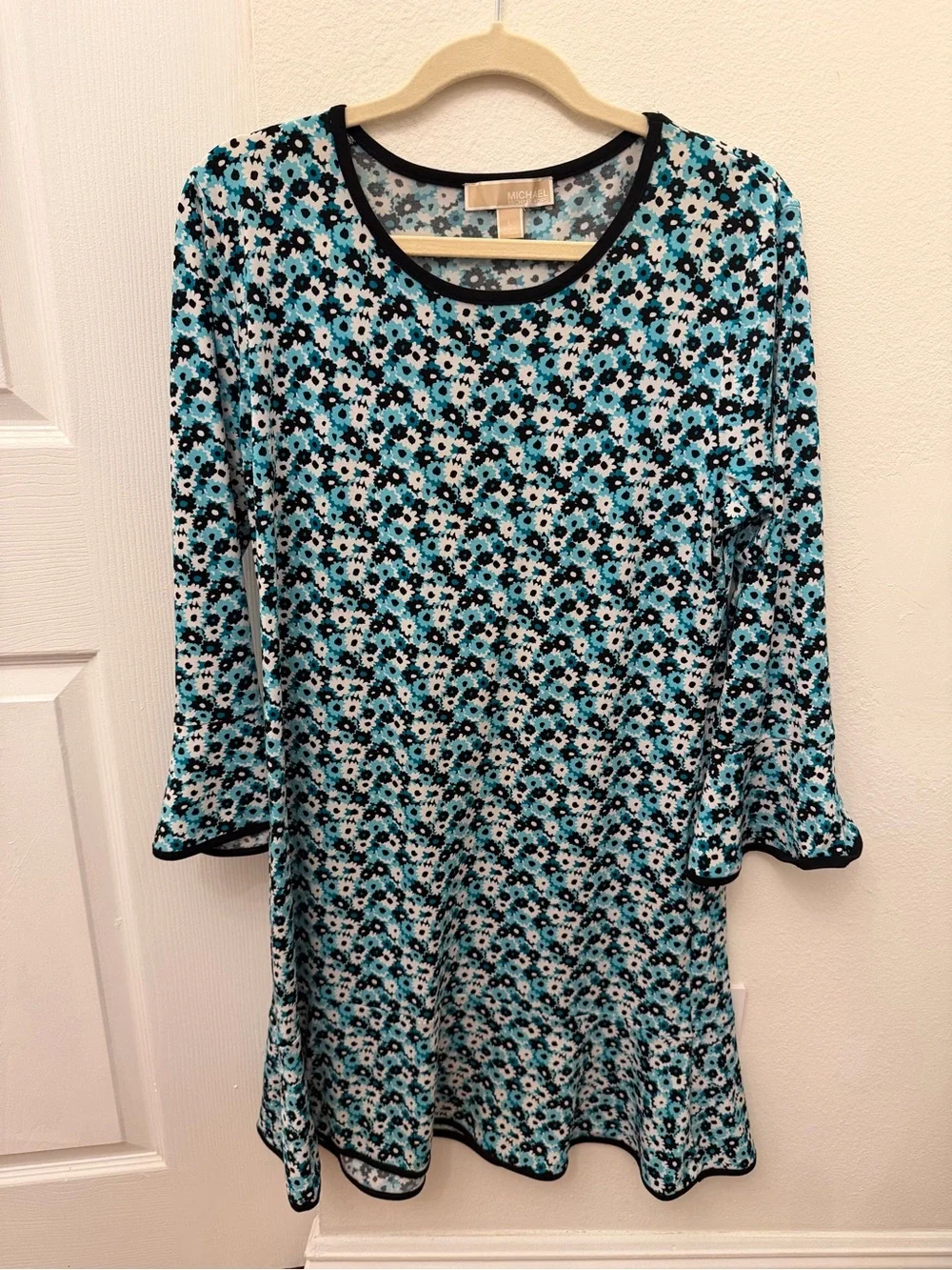 Michael Kors Teal and Black Floral Top
